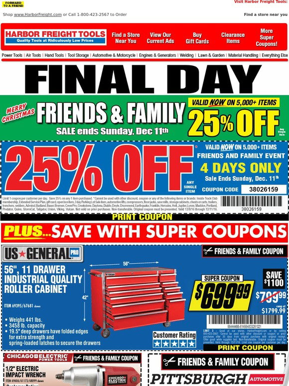 Harbor Freight Tools Last Day • Your 25 off Coupon Expires Today