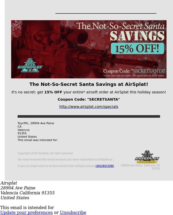 Not-So-Secret Santa 15% OFF Airsoft Sale at AirSplat!