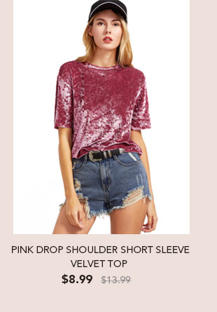 Pink Drop Shoulder Short Sleeve Velvet Top