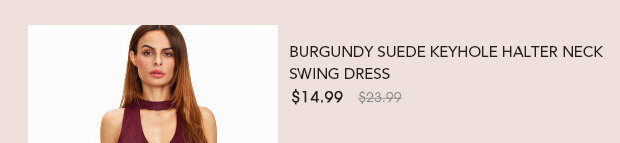 Burgundy Suede Keyhole Halter Neck Swing Dress