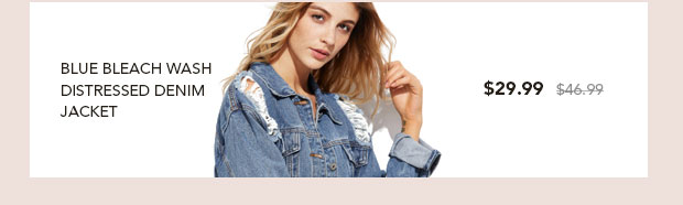 Blue Bleach Wash Distressed Denim Jacket