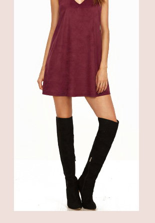Burgundy Suede Keyhole Halter Neck Swing Dress