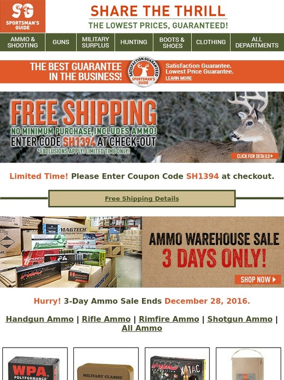 The Sportsman's Guide 3 Day Ammo Warehouse Sale + Free Shipping! Milled