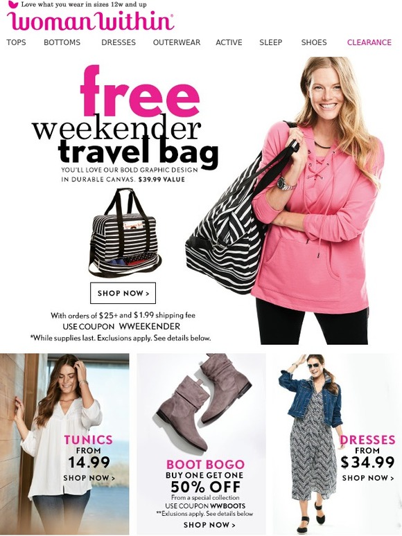 Woman Within Free Weekender Travel Bag 3999 Value - Just For You 