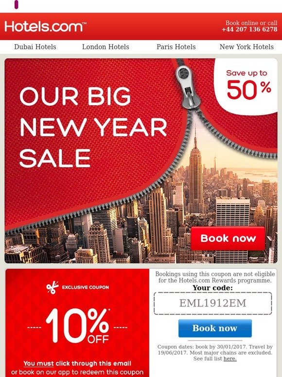 Our BIG New Year Sale continues! Up to 50% off hotels worldwide!