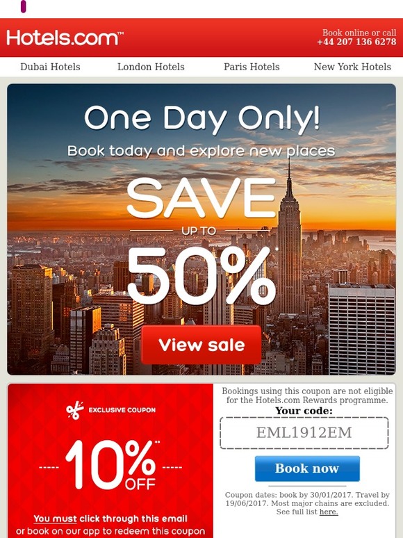Be quick! Up to half price on hotels across the globe | Save an extra 10%