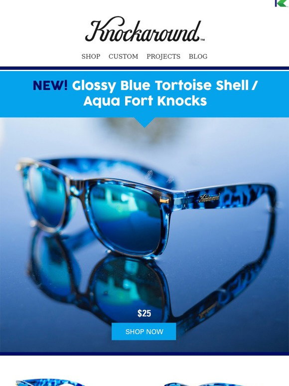 Knockaround: NEW! Glossy Blue Tortoise Shell / Aqua Fort Knocks 👓 | Milled