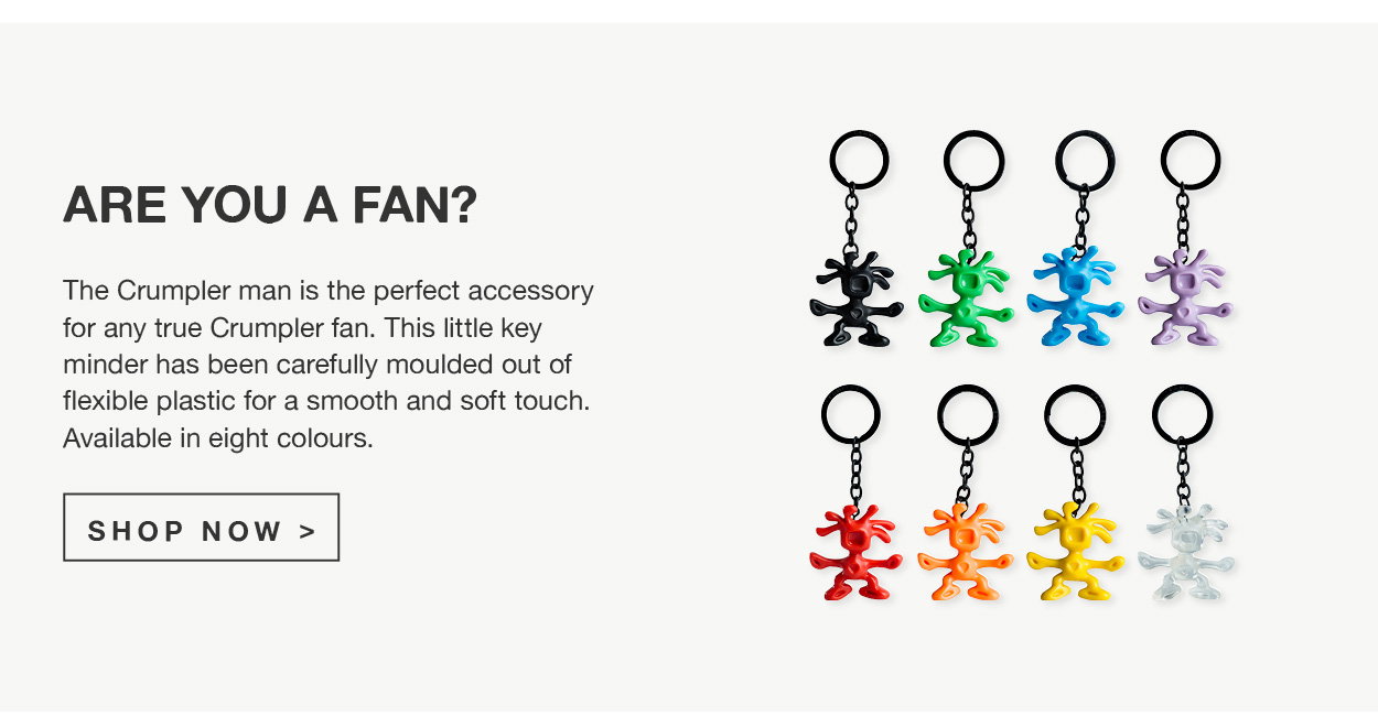 Are you a Fan? The Crumpler man is the perfect accessory for any true Crumpler fan. This little key minder has been carefully moulded out of flexible plastic for a smooth and soft touch. Available in eight colours. Shop Now >