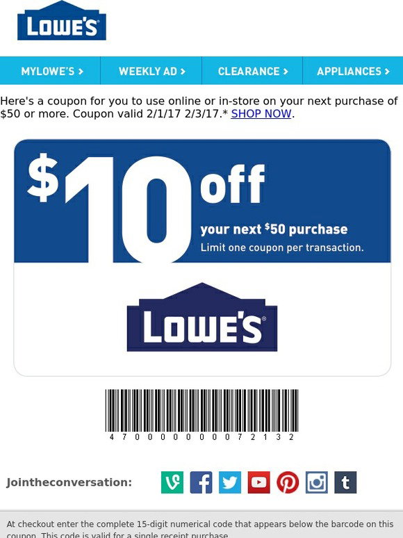 Lowes 3 Days Only! Get 10 Off Your Next Purchase Milled