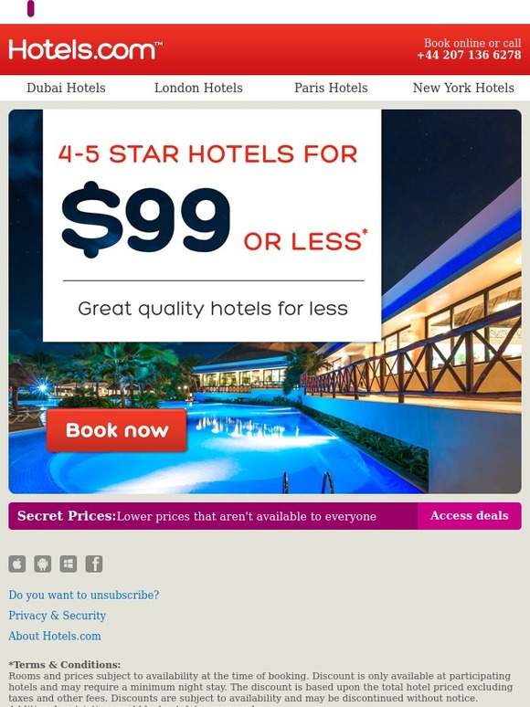 4-5 star hotels for $99 or less
