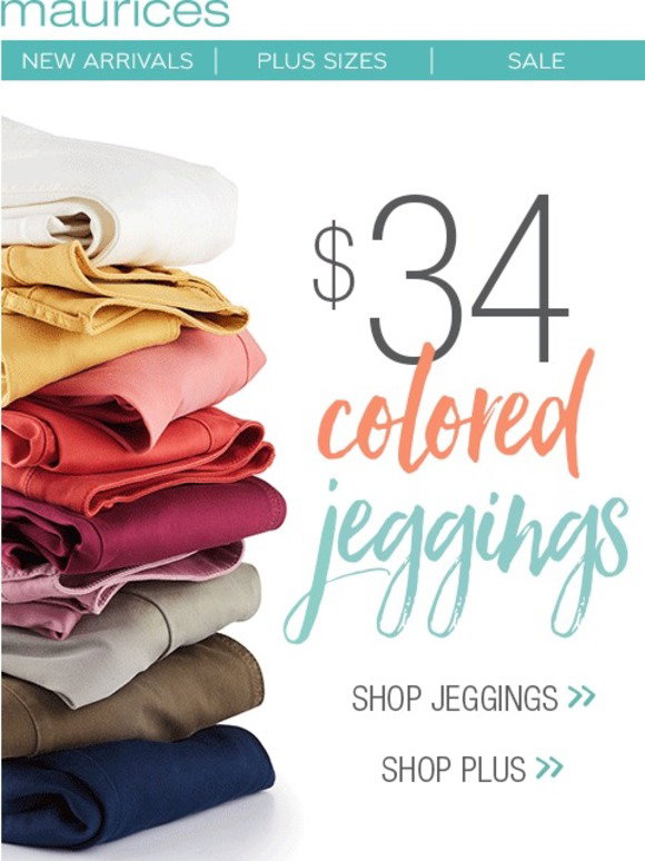 maurices.com: $34 colored jeggings on 