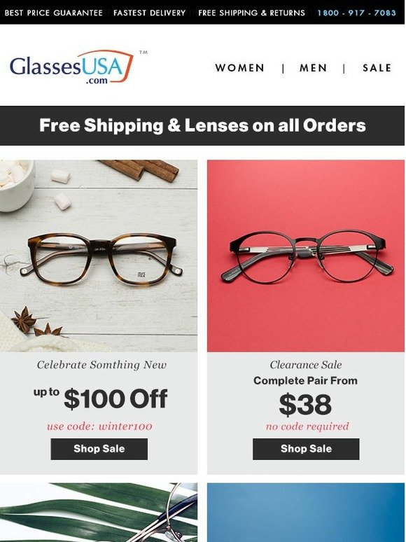 GlassesUSA.com: $38 Clearance & $100 OFF! Special Winter ...
