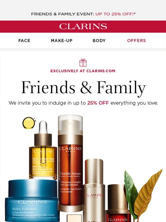 Clarins USA Friends & Family Starts Now! Milled