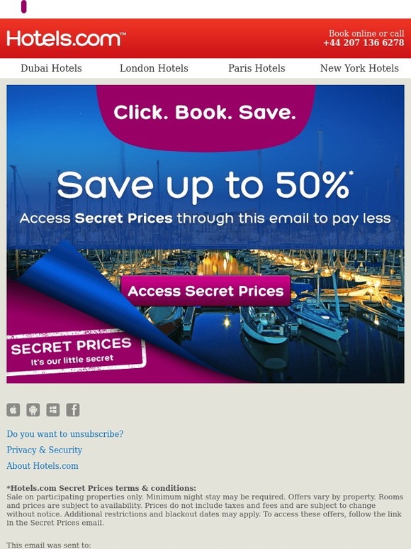 Access Secret Prices through this email and pay up to 50% less