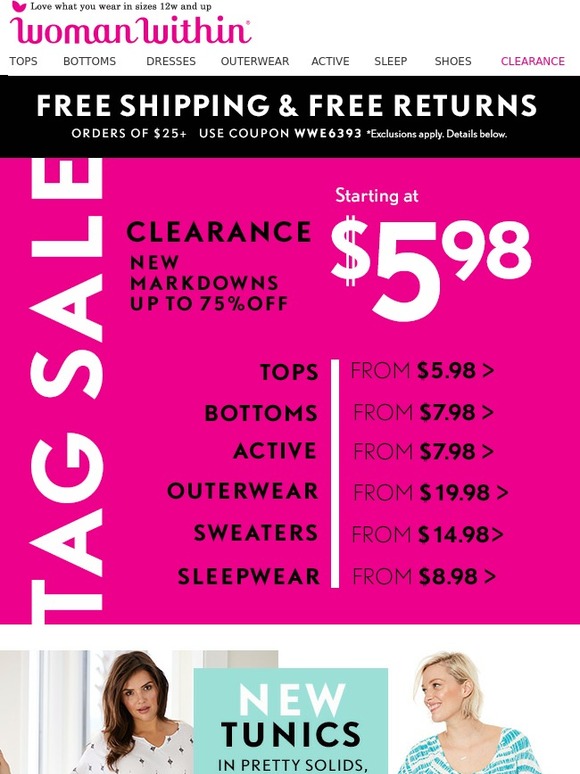 Woman Within FREE Ship + FREE Returns + Clearance Sale from 5.98 Milled