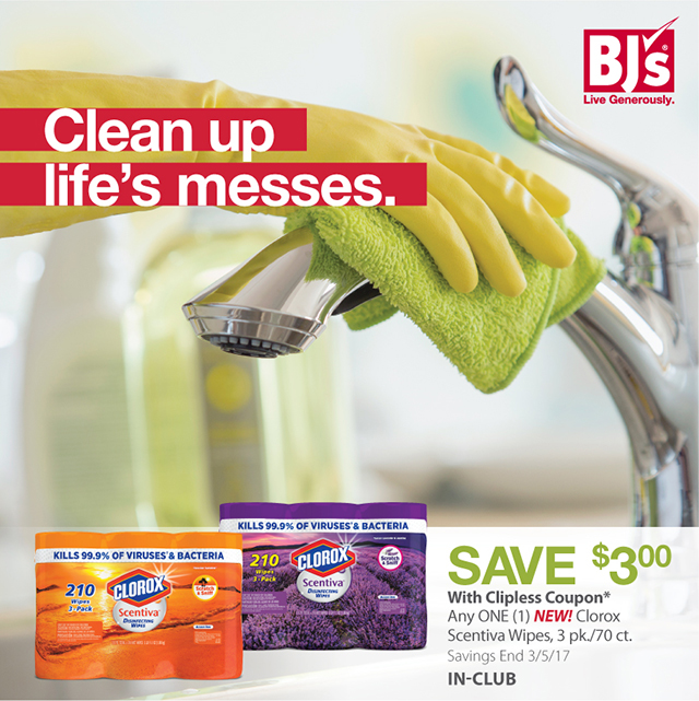 BJs Wholesale Club 3 off NEW Clorox Scentiva wipes Milled