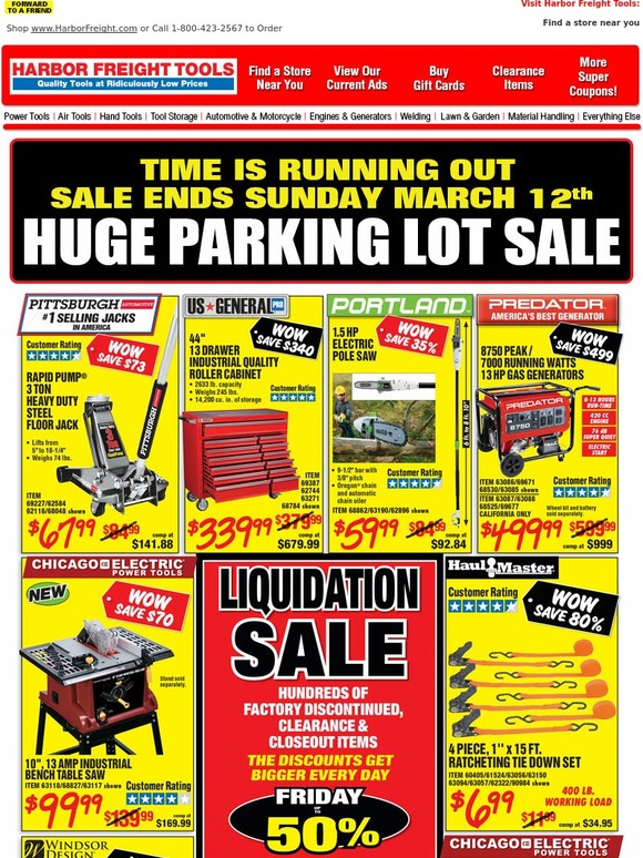 Harbor Freight Tools 🕛 ALERT 🕛 HUGE Parking Lot Sale Ends Today Milled