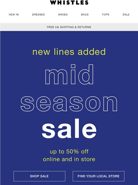 Whistles New items added to the mid season sale Up to 50 off Milled