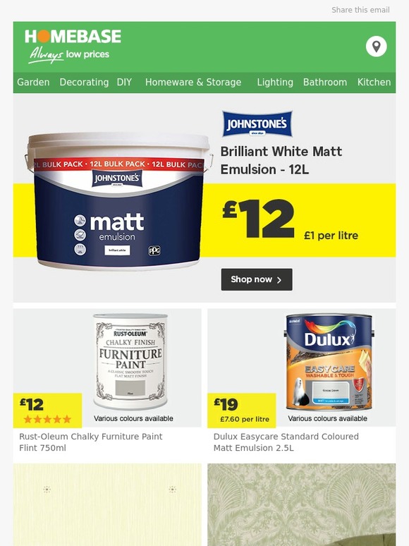 Homebase Refresh for less this spring Johnstone's 12L paint for £12