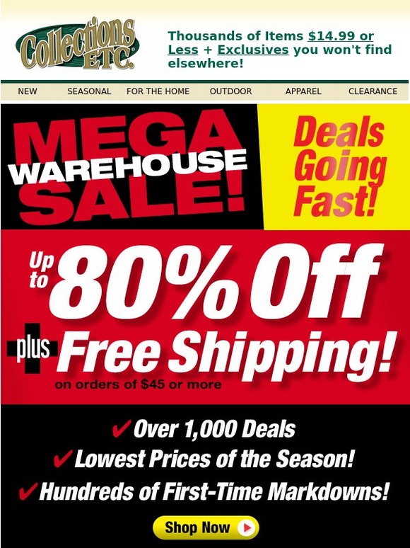 Collections Etc. New Clearance Markdowns + Shipping Milled