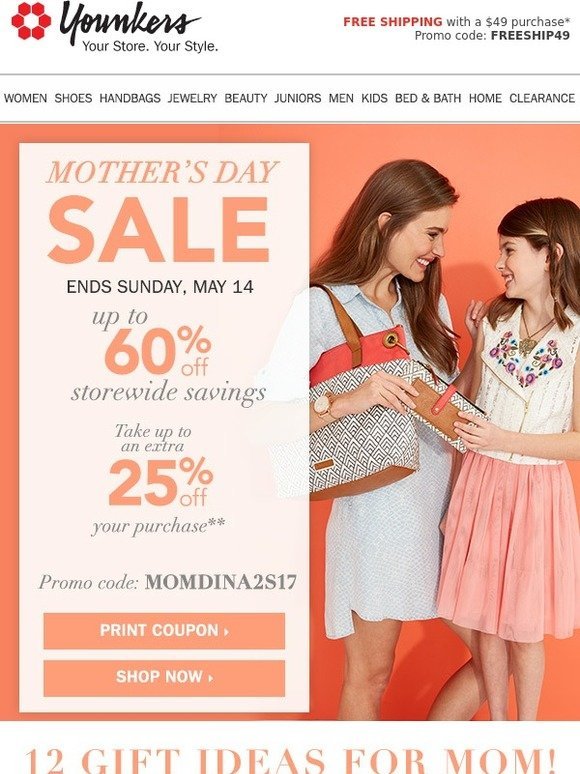 Younkers: Mother's Day Sale • 25% off Coupon • Up to 60% off Storewide ...
