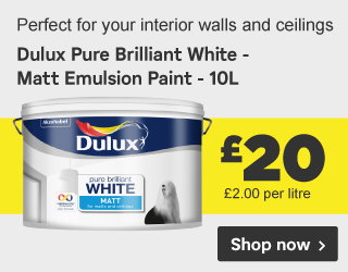 Perfect for your interior walls and ceilings. Dulux Pure Brilliant White - Matt Emulsion Paint - 10L £20.00. Shop now > Perfect for your interior walls and ceilings. Dulux Pure Brilliant White - Matt Emulsion Paint - 10L £20.00. Shop now >