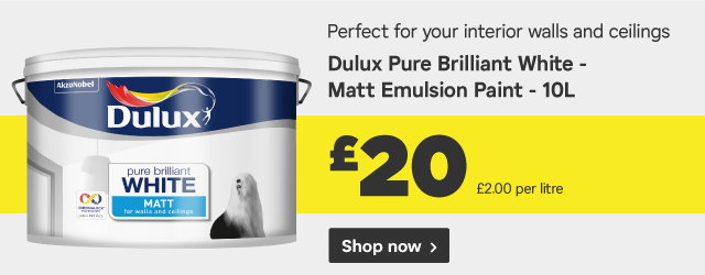 Perfect for your interior walls and ceilings. Dulux Pure Brilliant White - Matt Emulsion Paint - 10L £20.00. Shop now > Perfect for your interior walls and ceilings. Dulux Pure Brilliant White - Matt Emulsion Paint - 10L £20.00. Shop now >