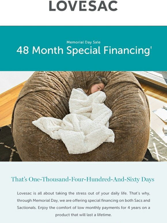 LoveSac ☀ Memorial Day Sale ☀ 48 Months No Interest Financing! Milled