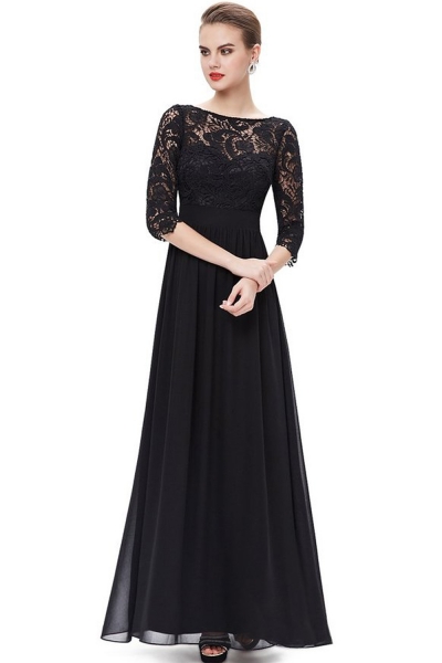 floor length black dress long sleeve