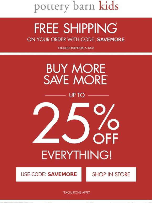 Pottery Barn Kids FREE shipping + take up to 25 OFF everything