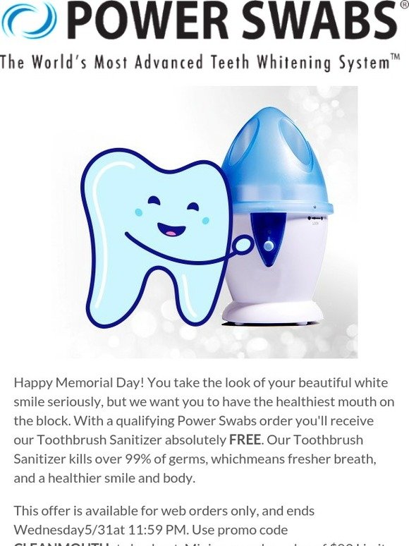 Memorial Day Special - Free Toothbrush Sanitizer