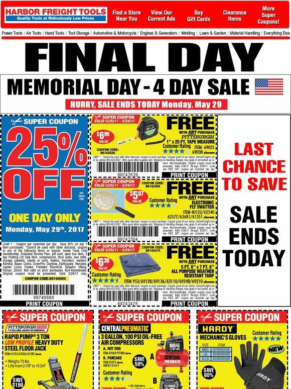 Harbor Freight Tools ★ Happy Memorial Day • 25 off Today Only ★ Milled