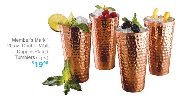 Double-Wall Copper-Plated Tumblers Members Mark 20 oz 4 pk.
