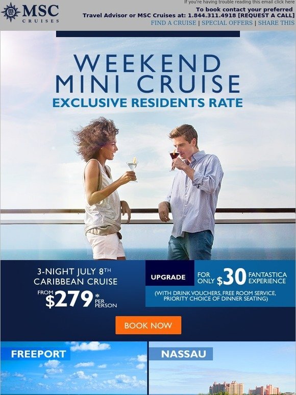 MSC Cruises Florida Resident Rate 3Night Bahamas Cruise from only