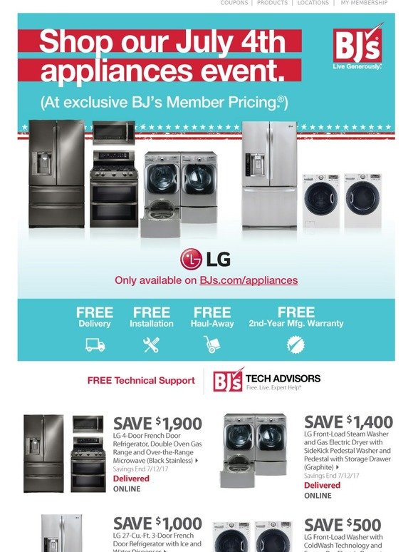 BJs Wholesale Club HUGE savings on appliances shop our special July