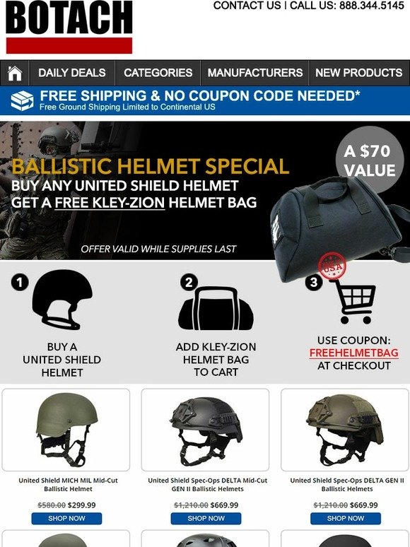Botach Botach Tactical: Ballistic Helmet Special - FREE Helmet Bag | Milled