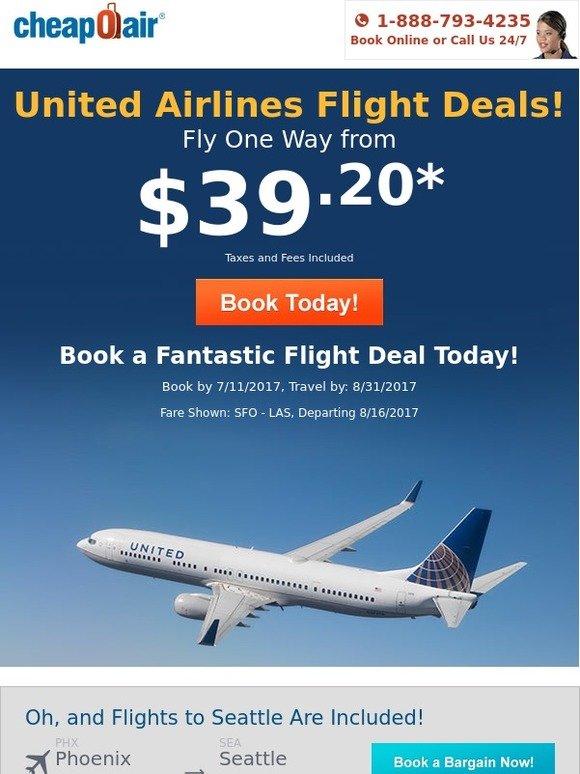 CheapOair: United Airlines Deals: Fly from $39.20* | Milled