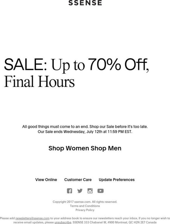 SSENSE: Final hours: Sale up to 70% off 