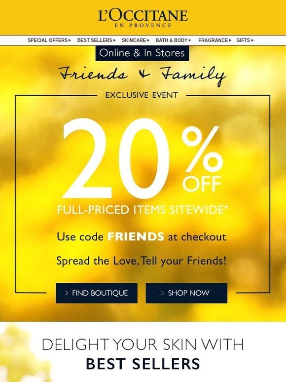 L'occitane The Event of the Season Friends & Family! Milled