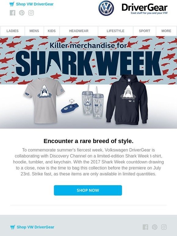 Get your exclusive Shark Week VW DriverGear before July 23rd!