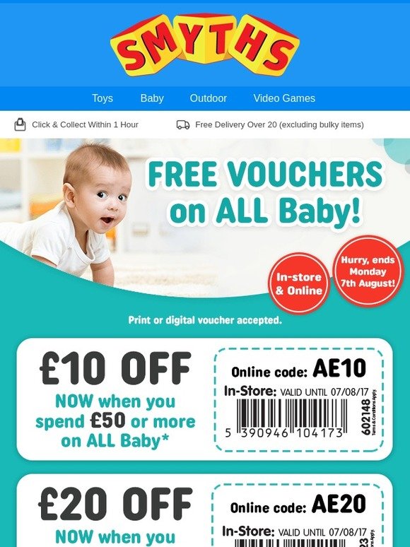 Smyths Toys HQ: FREE £20 OFF Voucher On ALL Baby In-store And Online ...