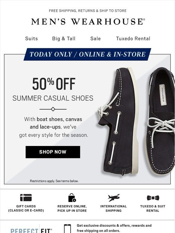 Men's Wearhouse: Get 50% off wear-now shoes | Milled