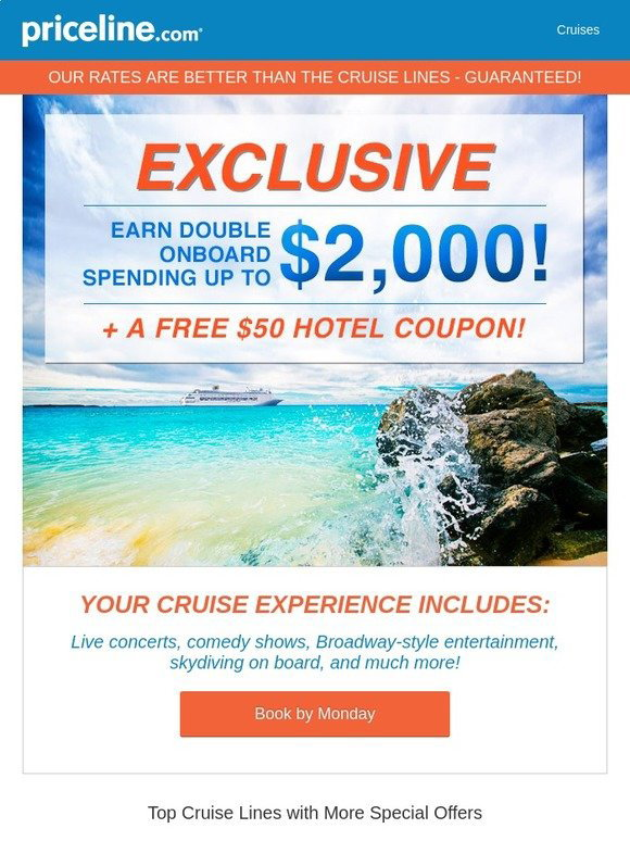 Priceline EXCLUSIVE! 4 Days to Get Over 2,000 FREE to Spend, 50 FREE