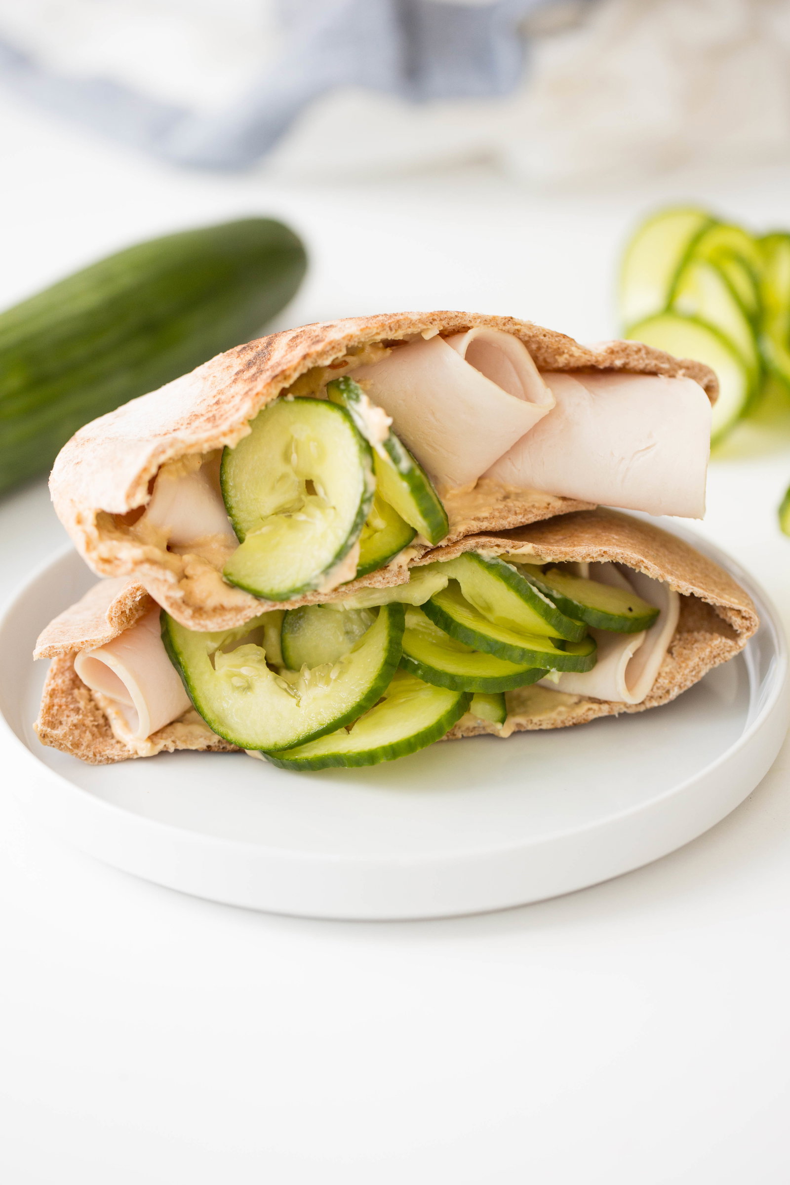 Turkey and Hummus Pita Sandwiches with Spiralized Cucumber