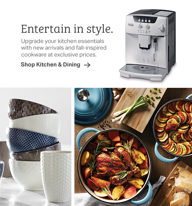 Entertain in style. Upgrade your kitchen essentials with new arrivals and fall-inspired cookware at exclusive prices. | Shop Kitchen & Dining