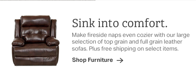Sink into comfort. Make fireside naps even cozier with our large selection of top grain and full grain leather sofas. | Shop Furniture