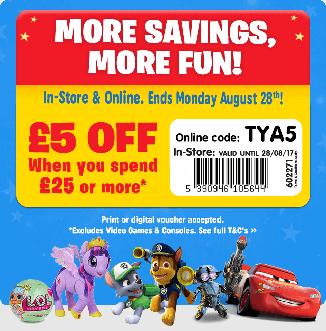 Smyths Toys HQ: FREE £5 Off Voucher When You Spend £25 Or More On Toys ...