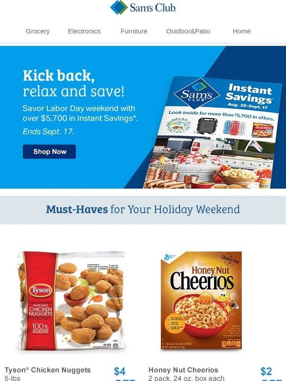 Sam's Club Labor Day ready? Get over 5,700 in Instant Savings Milled