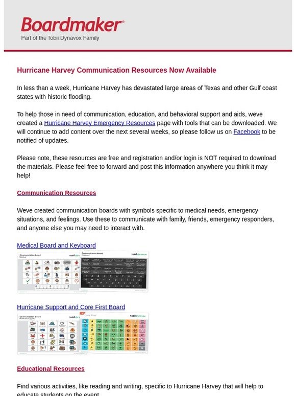 Emergency Communication and Education Resources for Hurricane Harvey