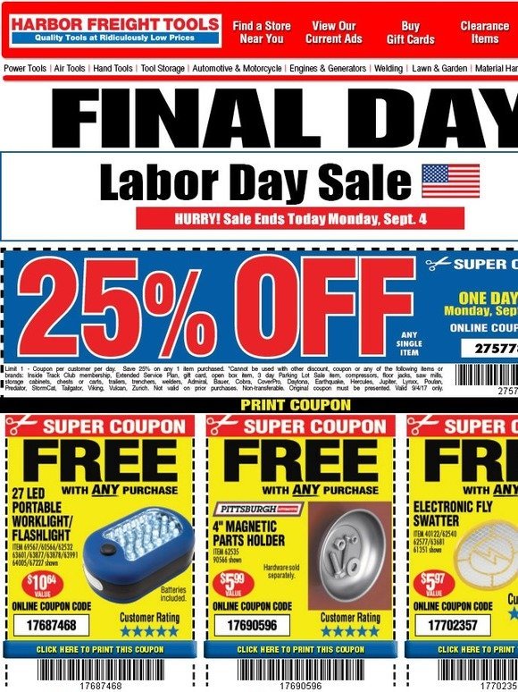 Harbor Freight Tools FINAL DAY • Labor Day Sale Ends Today Milled